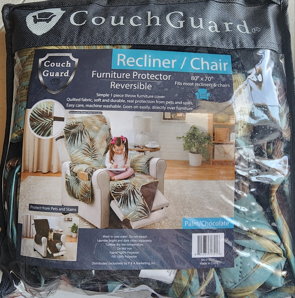 Set of 2 Couch Guard Recliner Furniture Protector - Palm and Chocolate